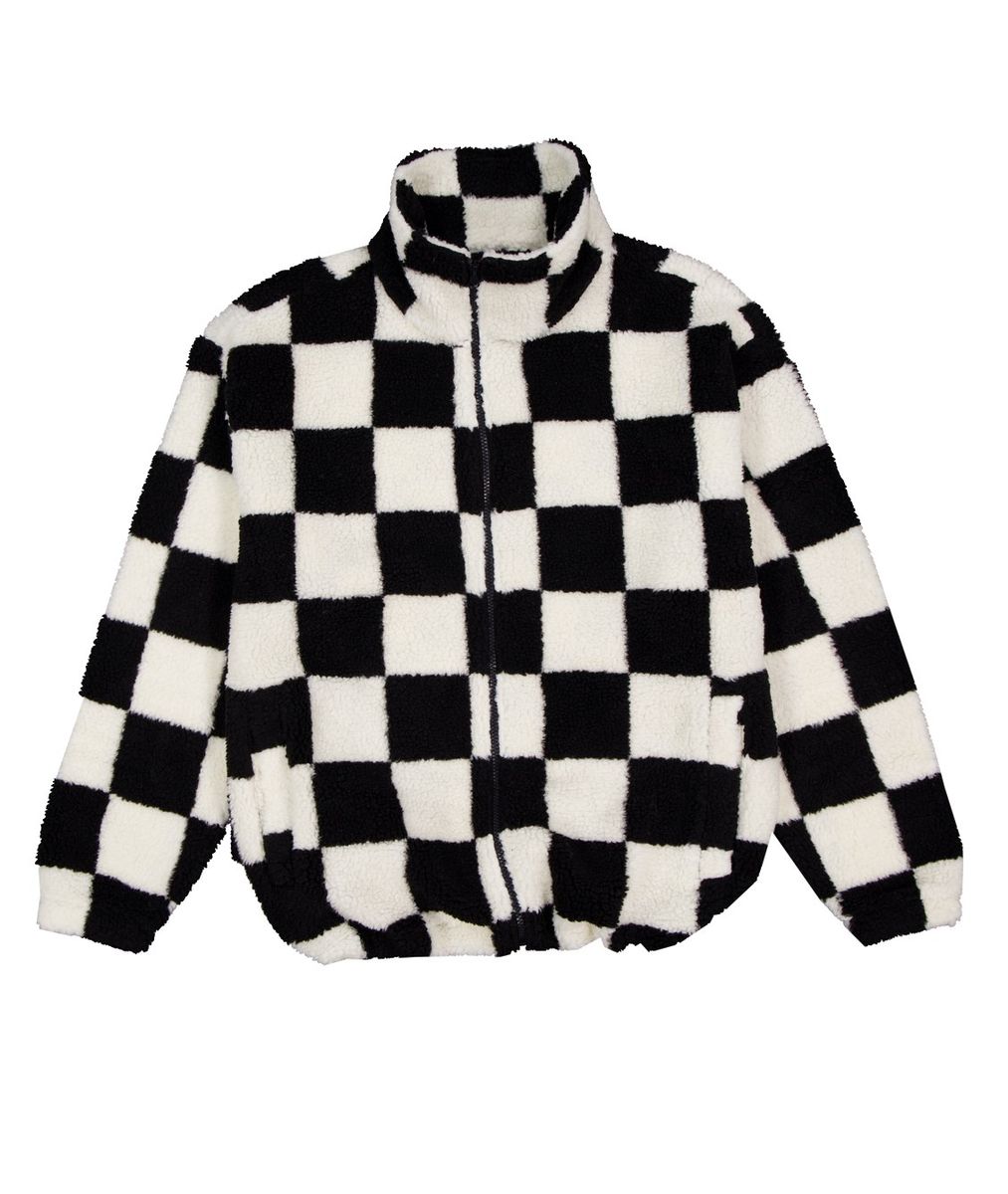 Ladies Zip Up Sherpa Checkered Jacket