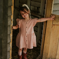 Girls' Muslin Dress Soft Pink Ruffles