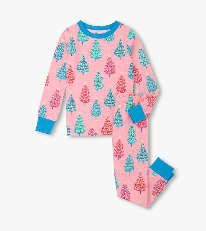 Pink Bottle Brush Trees Pajama Set