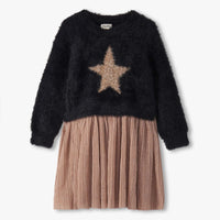 Girls Gold Star Mix Media Dress