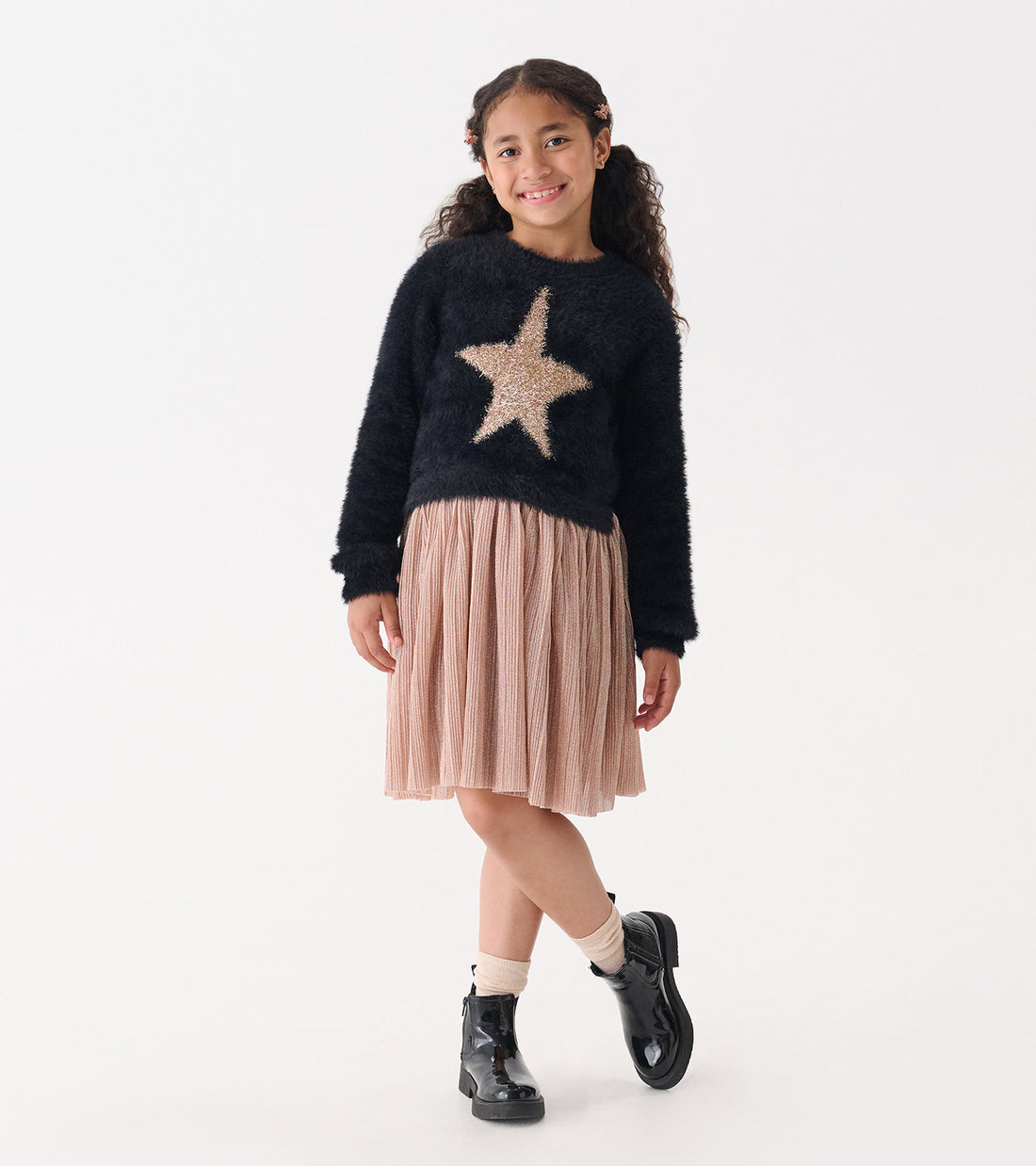 Girls Gold Star Mix Media Dress