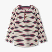 Oatmeal Melange Striped Waffle Henley