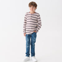 Oatmeal Melange Striped Waffle Henley
