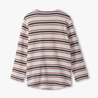 Oatmeal Melange Striped Waffle Henley