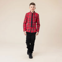 Nano Boys Red Plaid Shirt with Removable Tie
