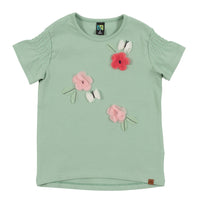 Girls Green 3D Flower Print Shirt