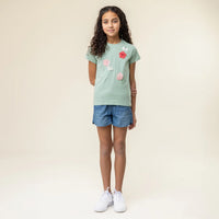 Girls Green 3D Flower Print Shirt