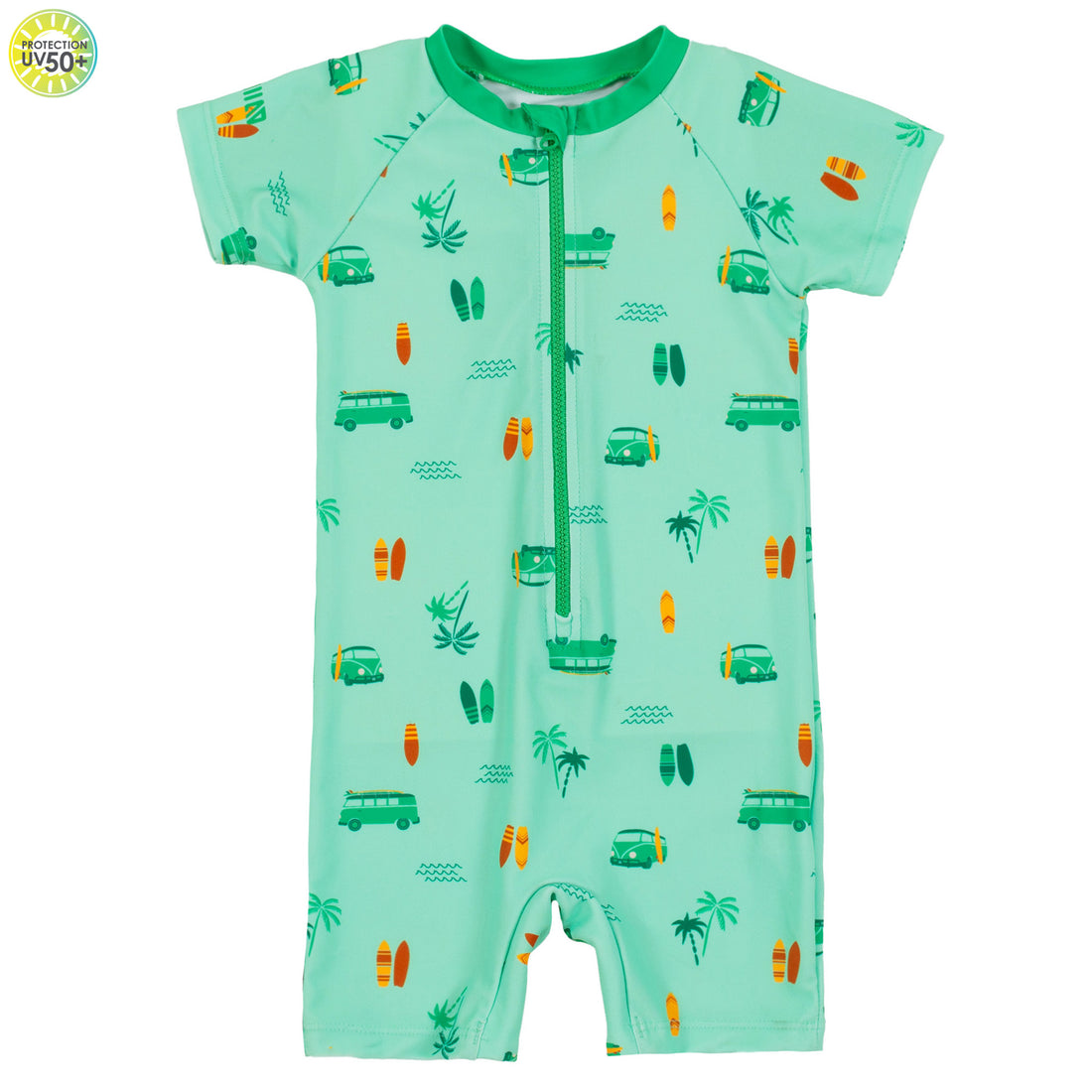 UV One Piece Green Printed Rashguard Swimsuit