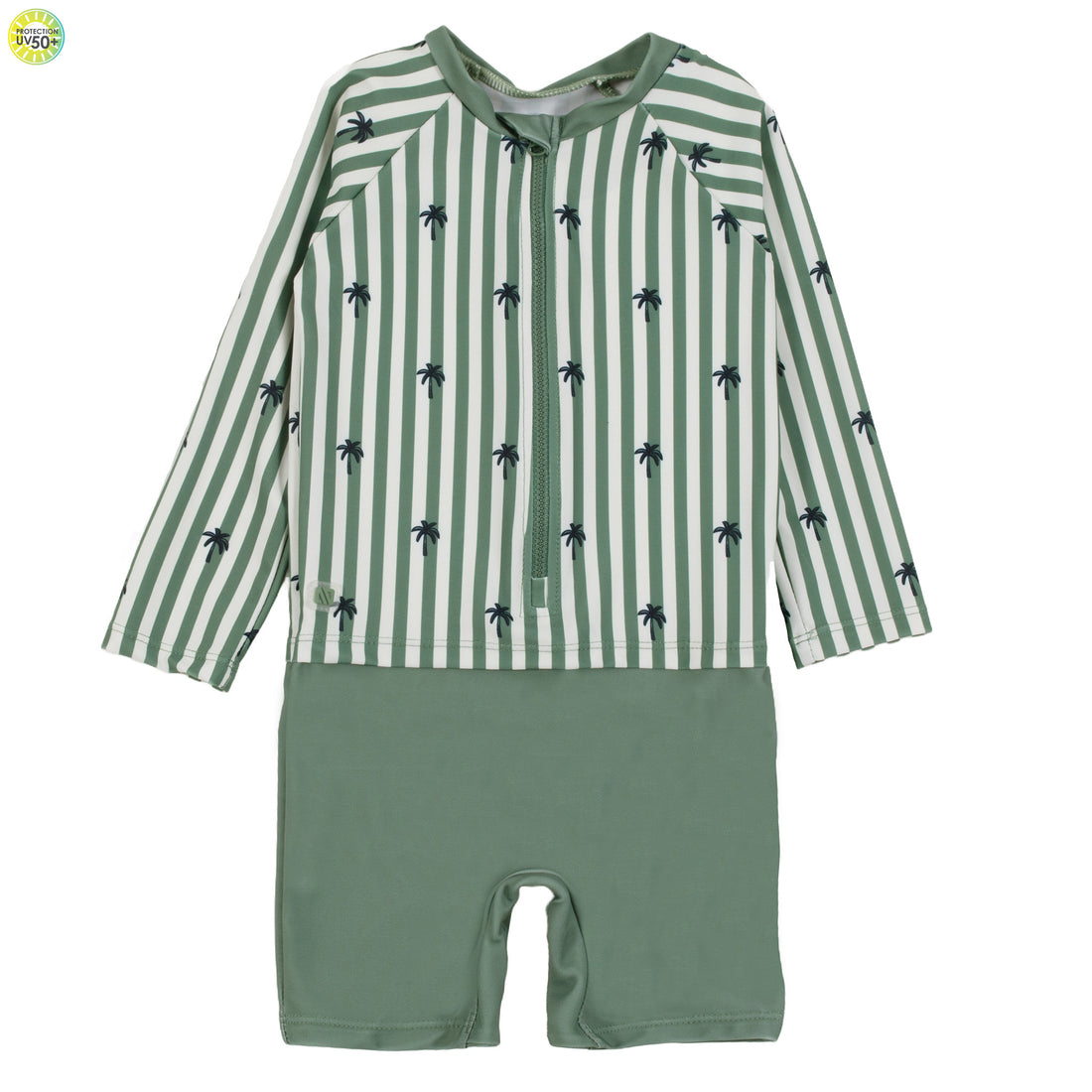 UV One Piece Green Striped Rashguard Swimsuit