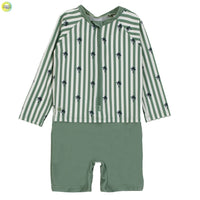 UV One Piece Green Striped Rashguard Swimsuit