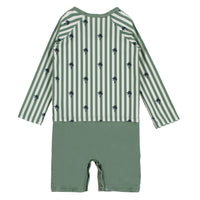 UV One Piece Green Striped Rashguard Swimsuit