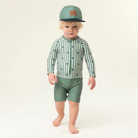 UV One Piece Green Striped Rashguard Swimsuit