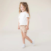 Girls' Ivory Ribbed Off Shoulder T-Shirt