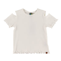 Girls' Ivory Ribbed Off Shoulder T-Shirt