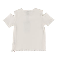 Girls' Ivory Ribbed Off Shoulder T-Shirt
