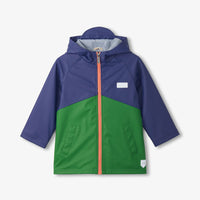 Boys Navy & Green Colourblock Rain Jacket