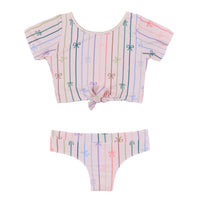 Two Piece Bow Striped Swim Suit