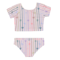 Two Piece Bow Striped Swim Suit