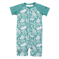 One Piece Dino Print Rashguard Swimsuit