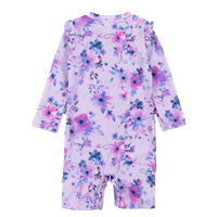 Long Sleeve Ruffled Shoulder Rashguard Swim Suit