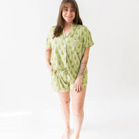 Ladies Mandarin Collar Short Set - Pear Sorbet