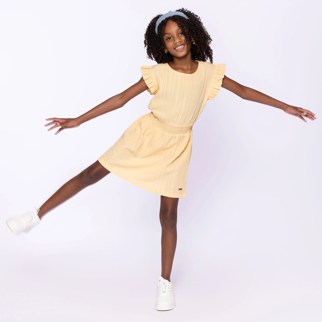 Girls Soft Yellow Ruffle Dress