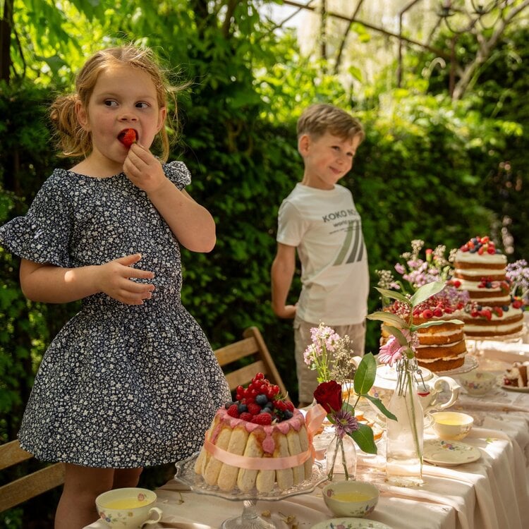 Girls Dark Blue Floral Dress