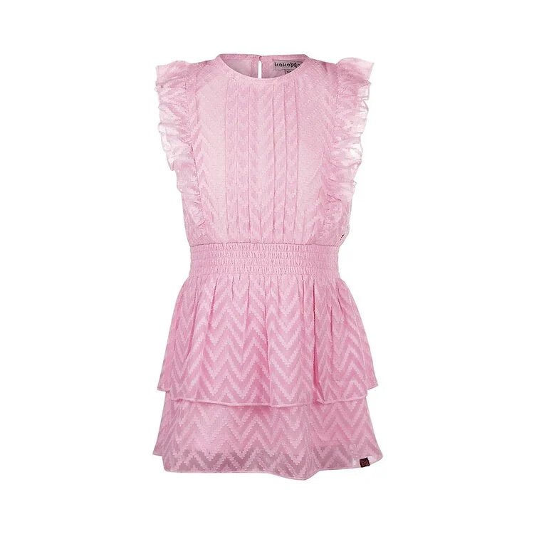 Girls Pink Sleeveless Ruffle Dress
