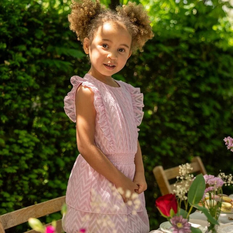 Girls Pink Sleeveless Ruffle Dress
