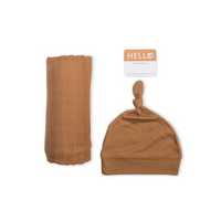 Hello World Swaddle & Knotted Hat Set