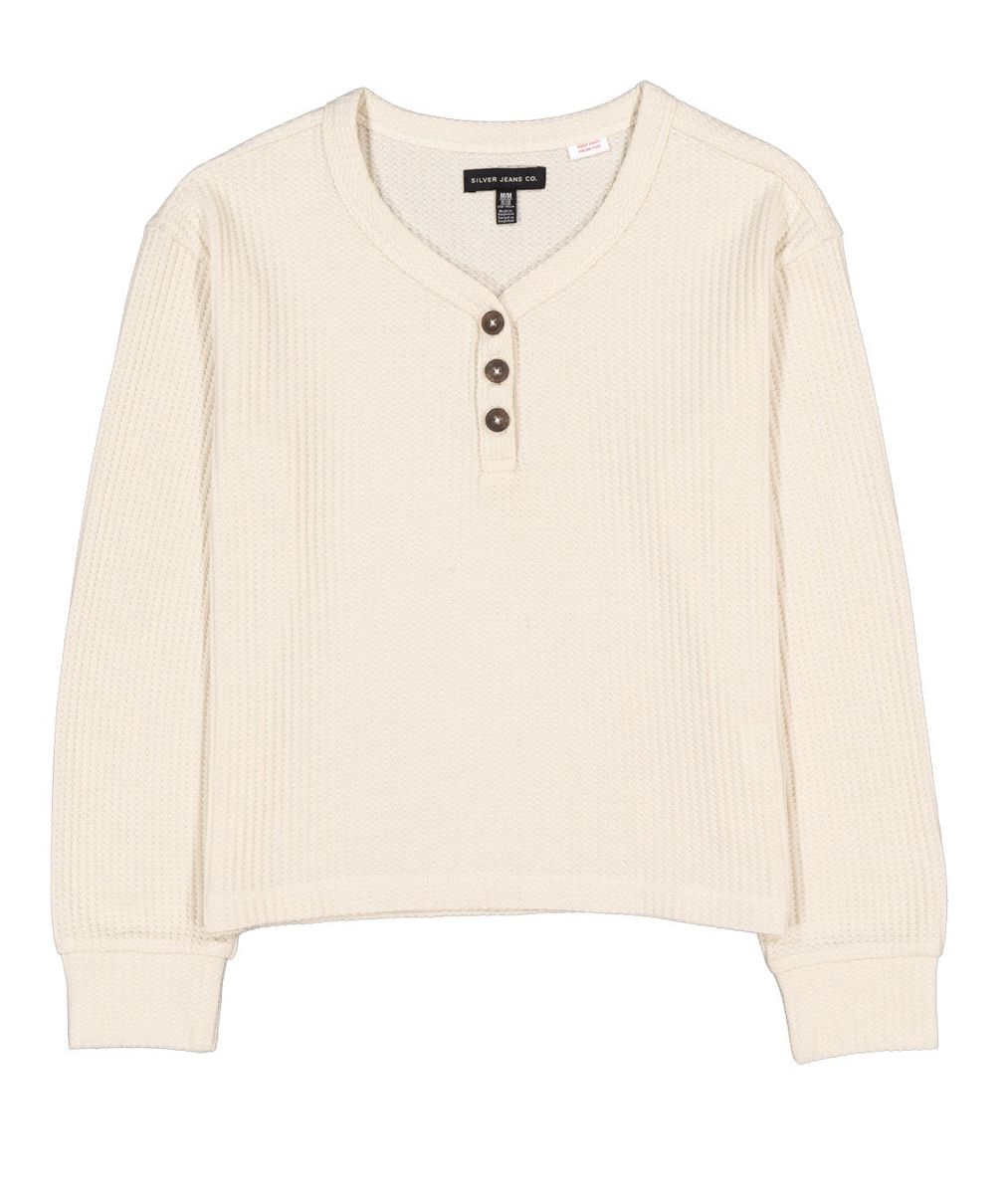 Girls' Long Sleeved Super Soft Thermal Knit Henley