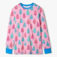 Pink Bottle Brush Trees Pajama Set