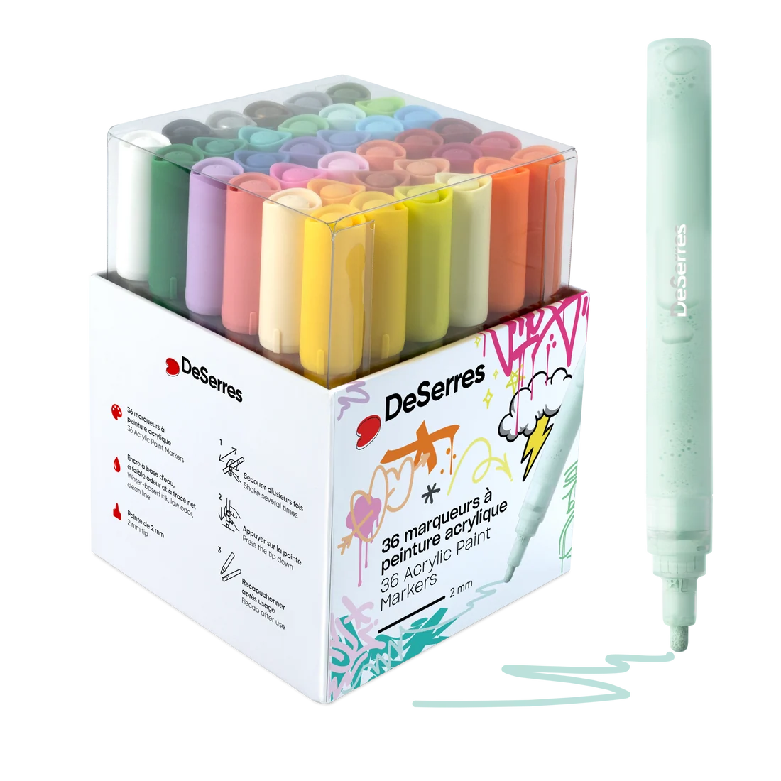 Acrylic Paint Markers – 2 mm Valve Tip (Set of 36)