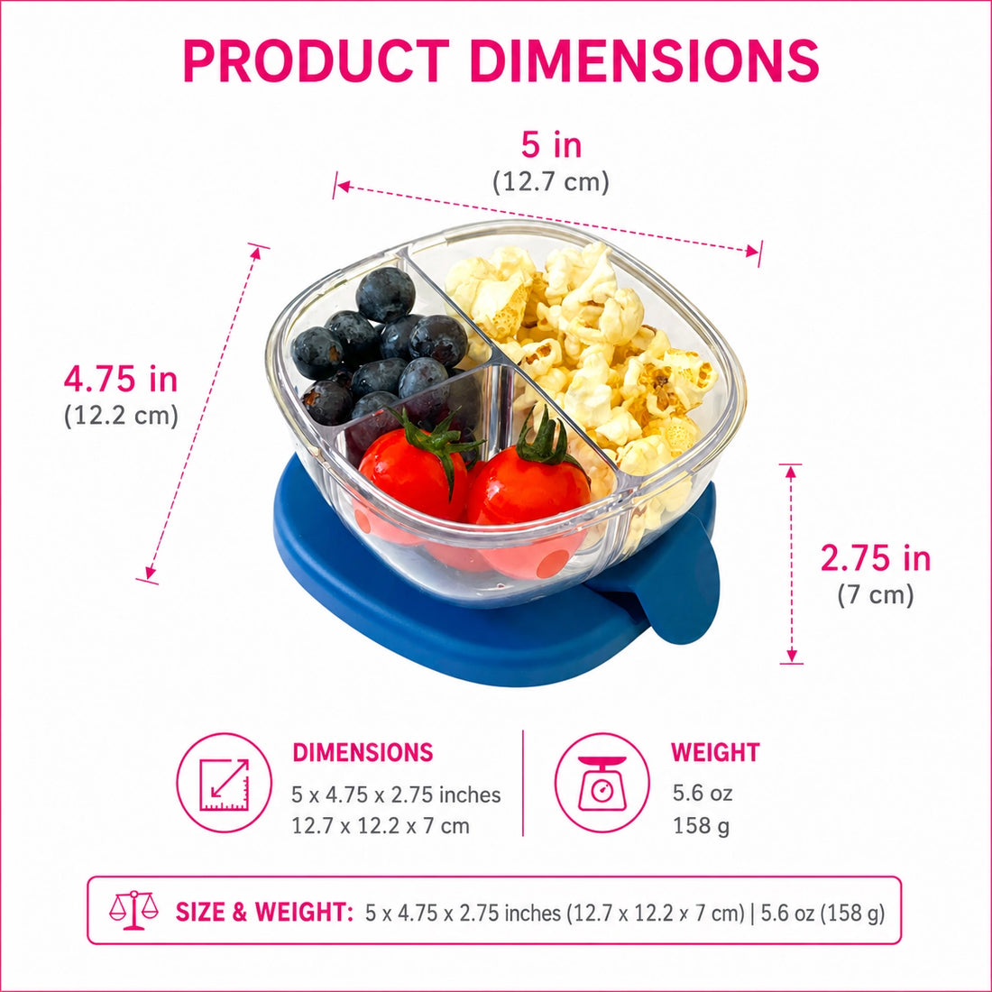 Compact Leakproof Snack Bowl with 3 Compartments