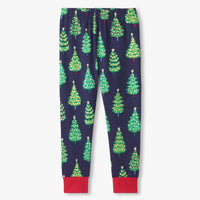 Blue Bottle Brush Trees Pajama Set