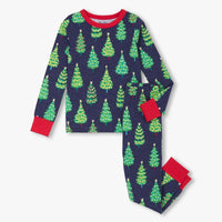 Blue Bottle Brush Trees Pajama Set
