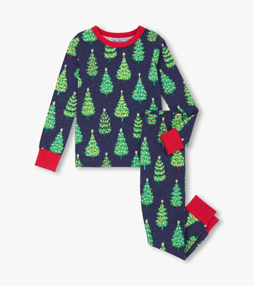 Blue Bottle Brush Trees Pajama Set