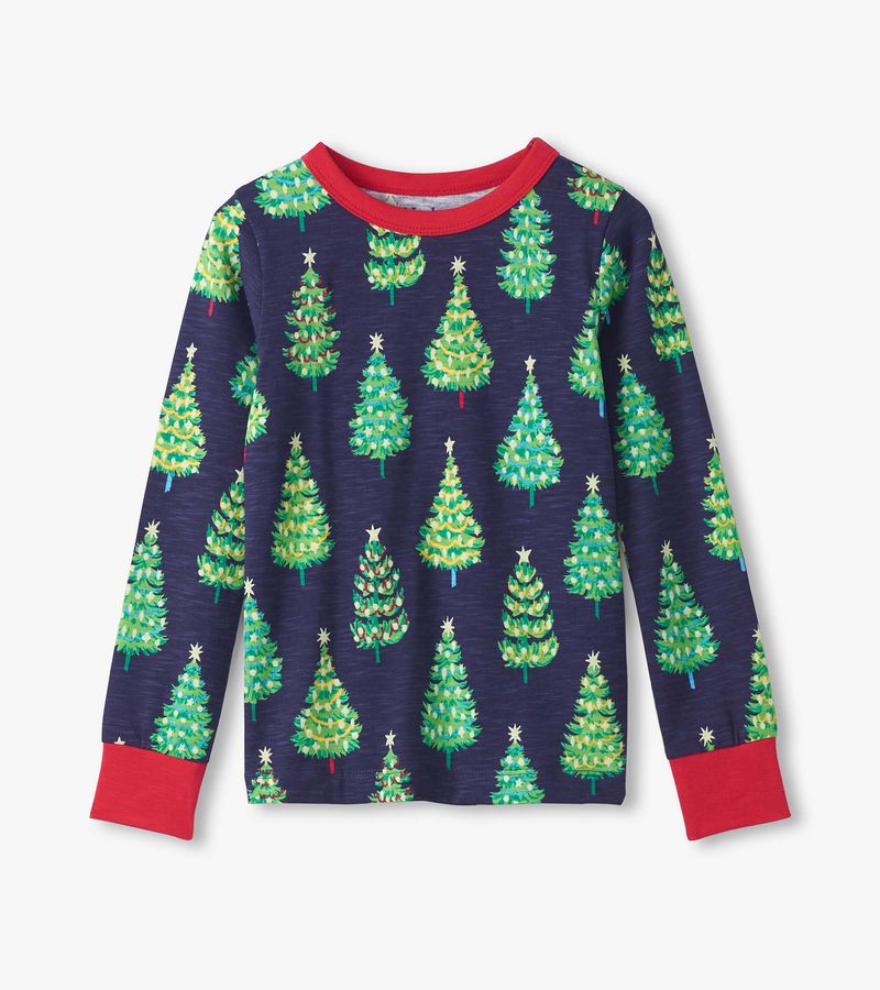 Blue Bottle Brush Trees Pajama Set