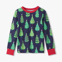 Blue Bottle Brush Trees Pajama Set