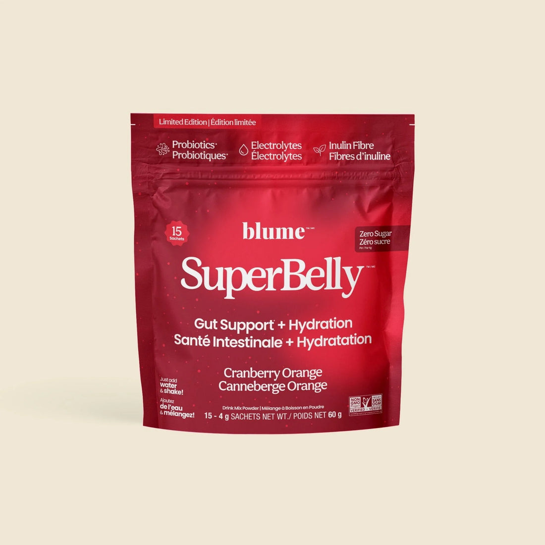 Cranberry Orange SuperBelly Water Elixirs with Prebiotics