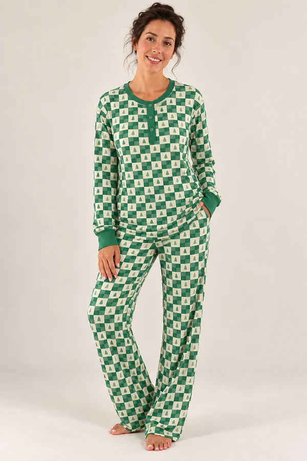 Adult Henley Wide Leg Pajama Set