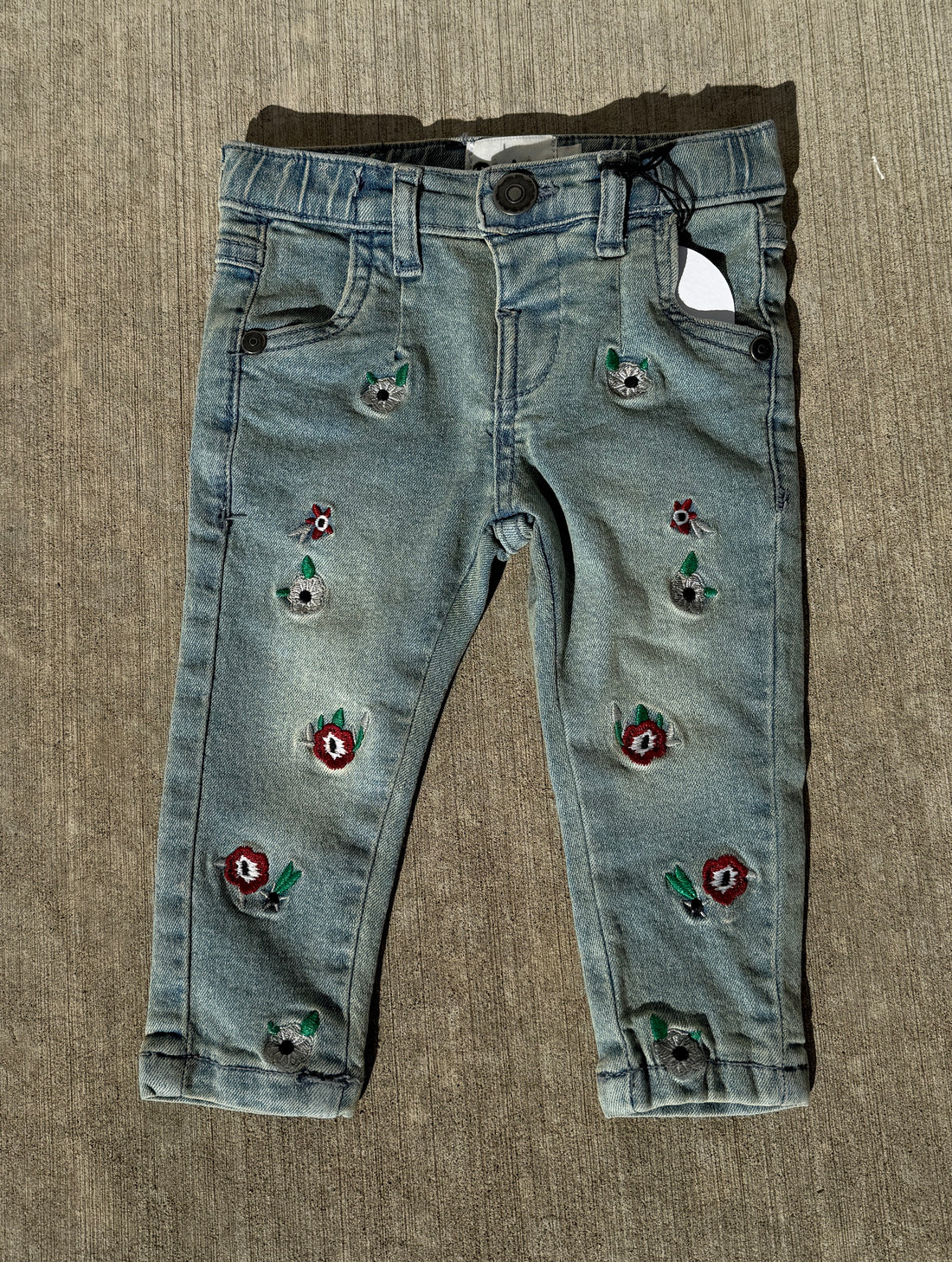 Girls Light Wash Floral Stitch Jeans
