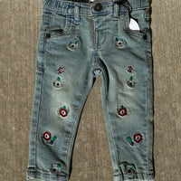 Girls Light Wash Floral Stitch Jeans