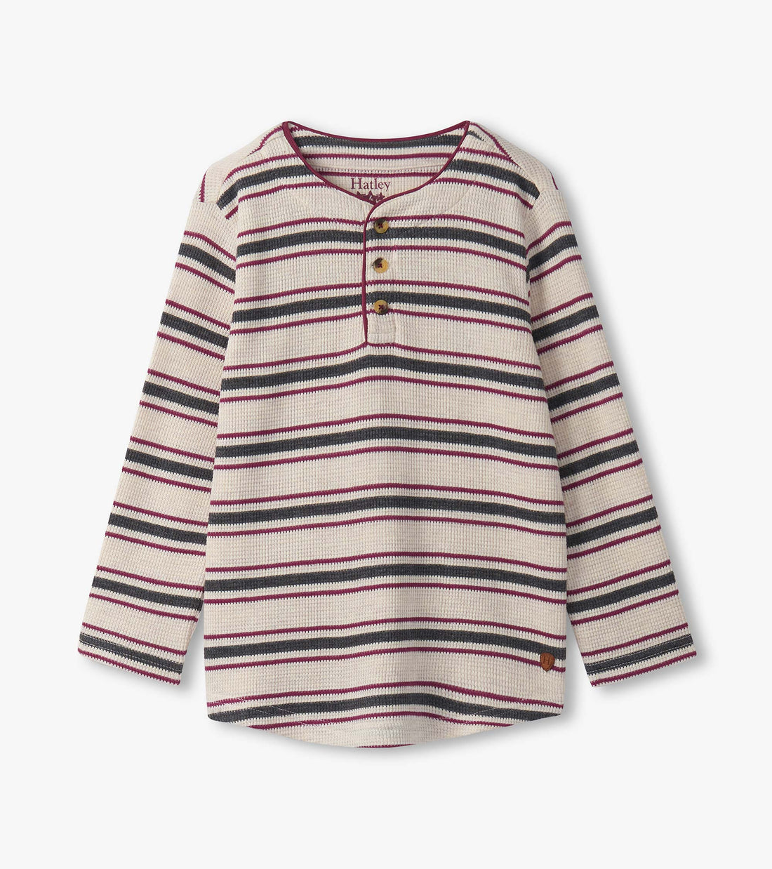 Oatmeal Melange Striped Waffle Henley