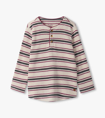 Oatmeal Melange Striped Waffle Henley