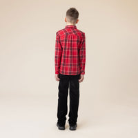 Nano Boys Red Plaid Shirt with Removable Tie