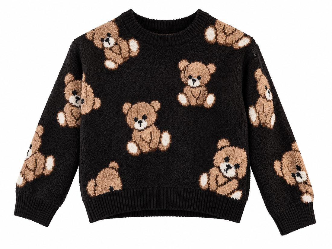 Fuzzy Black Teddy Bear Knit Sweater