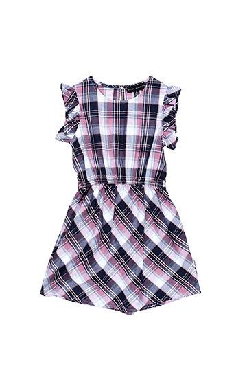 Girls Plaid Short Sleeve Dress