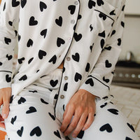 Ladies Collared Pajama Set - Black Heart