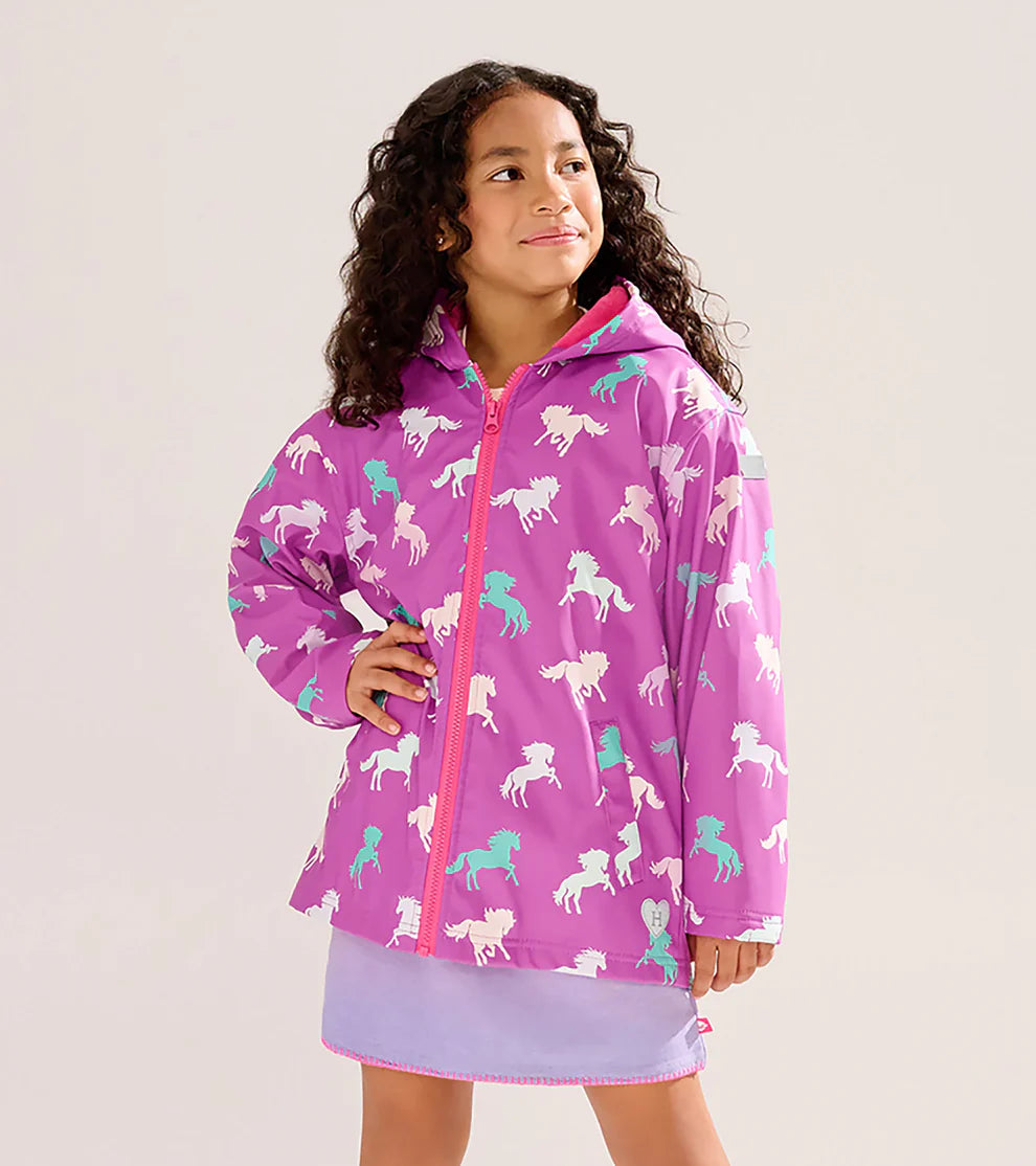 Girls Leaping Horses Zip Up Rain Jacket